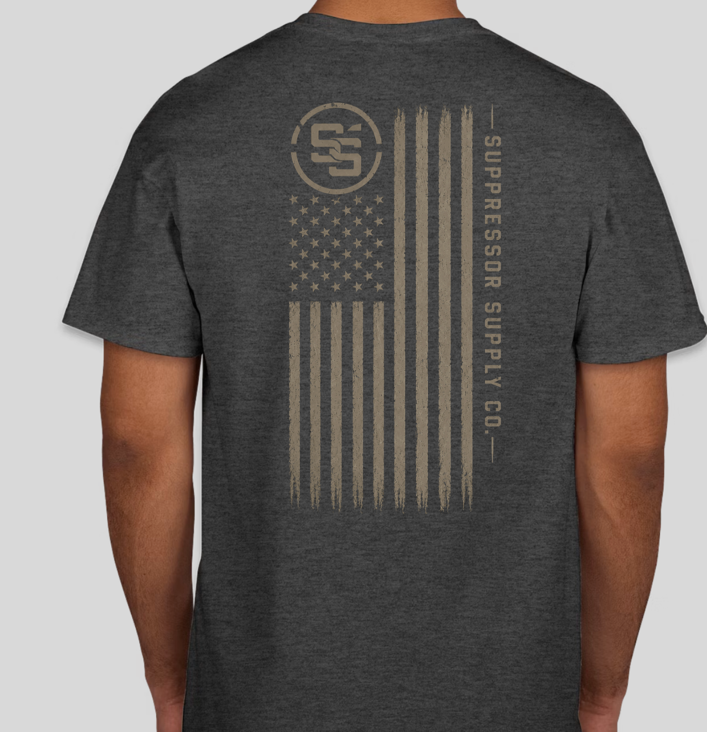 Back view showing the Suppressor Supply Co. flag design.